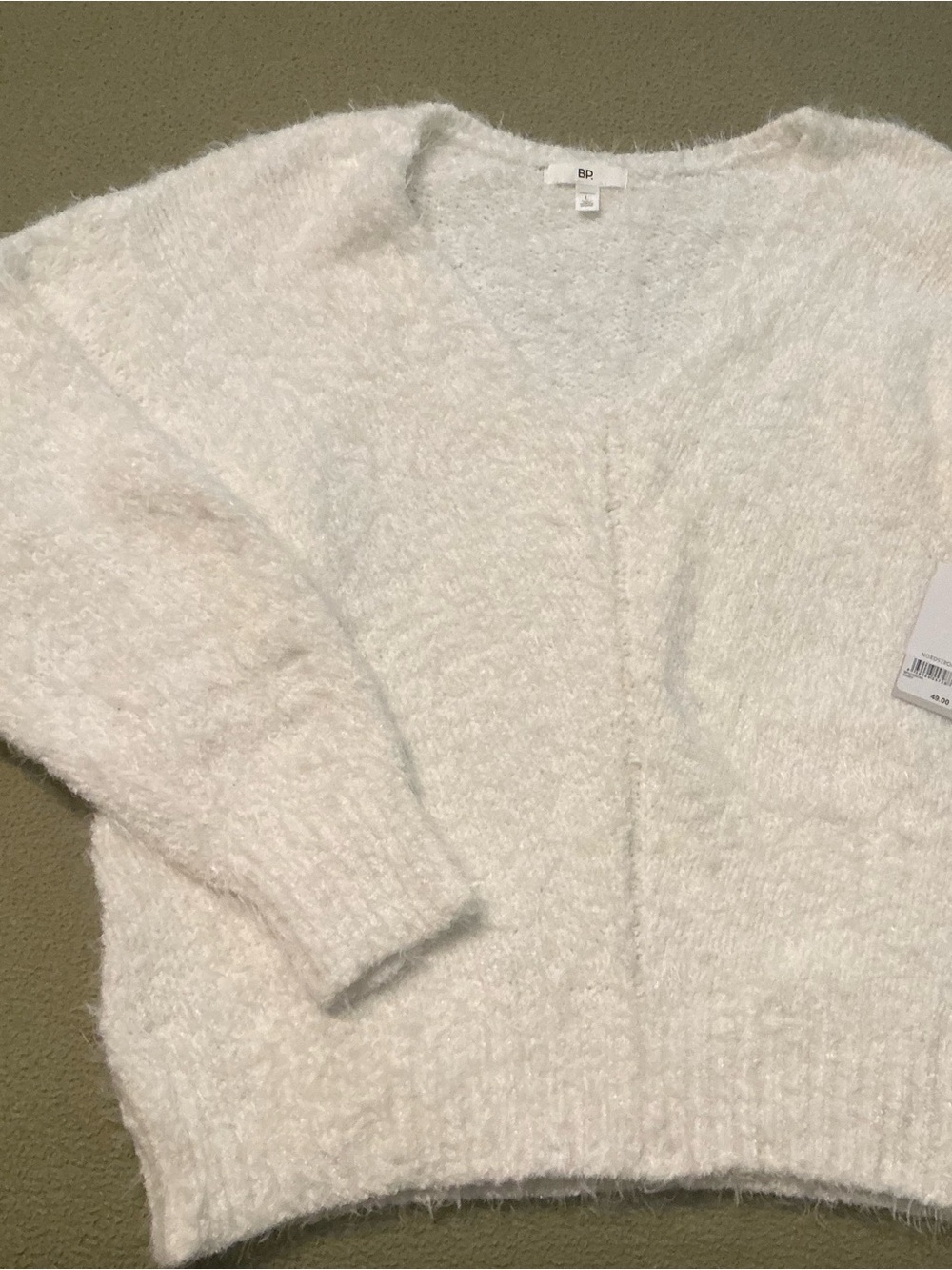 bp White Fuzzy V-Neck Sweater